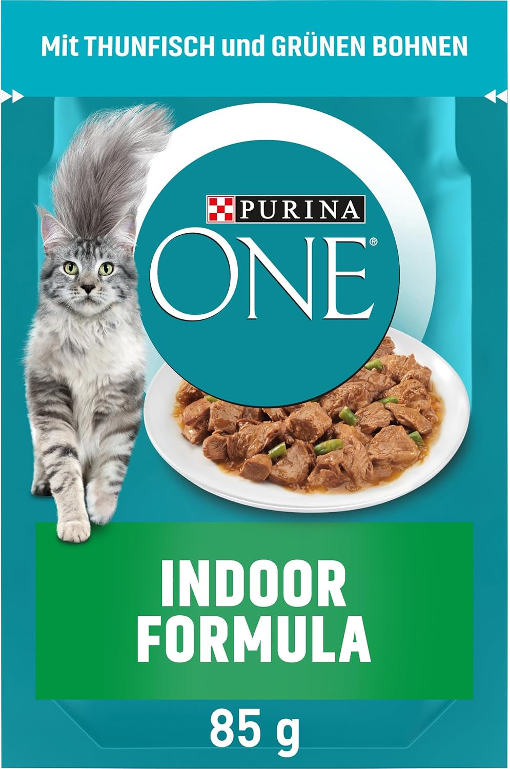PURINA ONE Indoor Formula nat kattenvoer, zachte stukjes in saus voor zelfgemaakte katten met tonijn, 26 stuks (26 x 85 g)