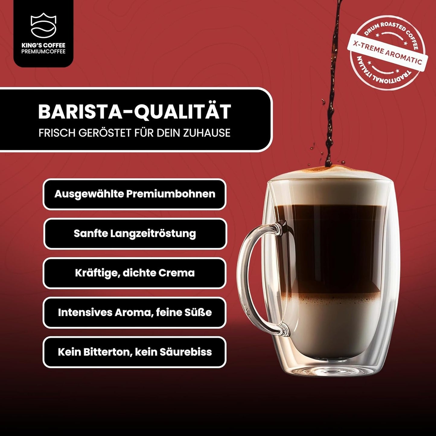 KING'S COFFEE - EXTREME ROAST - Espresso Intenso bonen - zeer lage zuurgraad - kleine batchbranding uit Italië - koffiebonen voor volautomatische machines en portafiltermachines - 1 kg