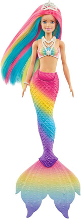 Barbie Dreamtopia Rainbow Magic Zeemeermin, Zeemeermin Barbie met Regenbooghaar, Kleurveranderende pop, Watergeactiveerd, Speelgoed voor kinderen vanaf 3 jaar, Cadeau voor meisjes, GTF89