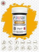 Kleurstofpasta Sugarflair Colourflex Extra Paste Golden - Eetbare kleurstof voor botercrème, chocolade, suikerpasta, glazuur, fondant, cakemixen, deeg en meer - 25g