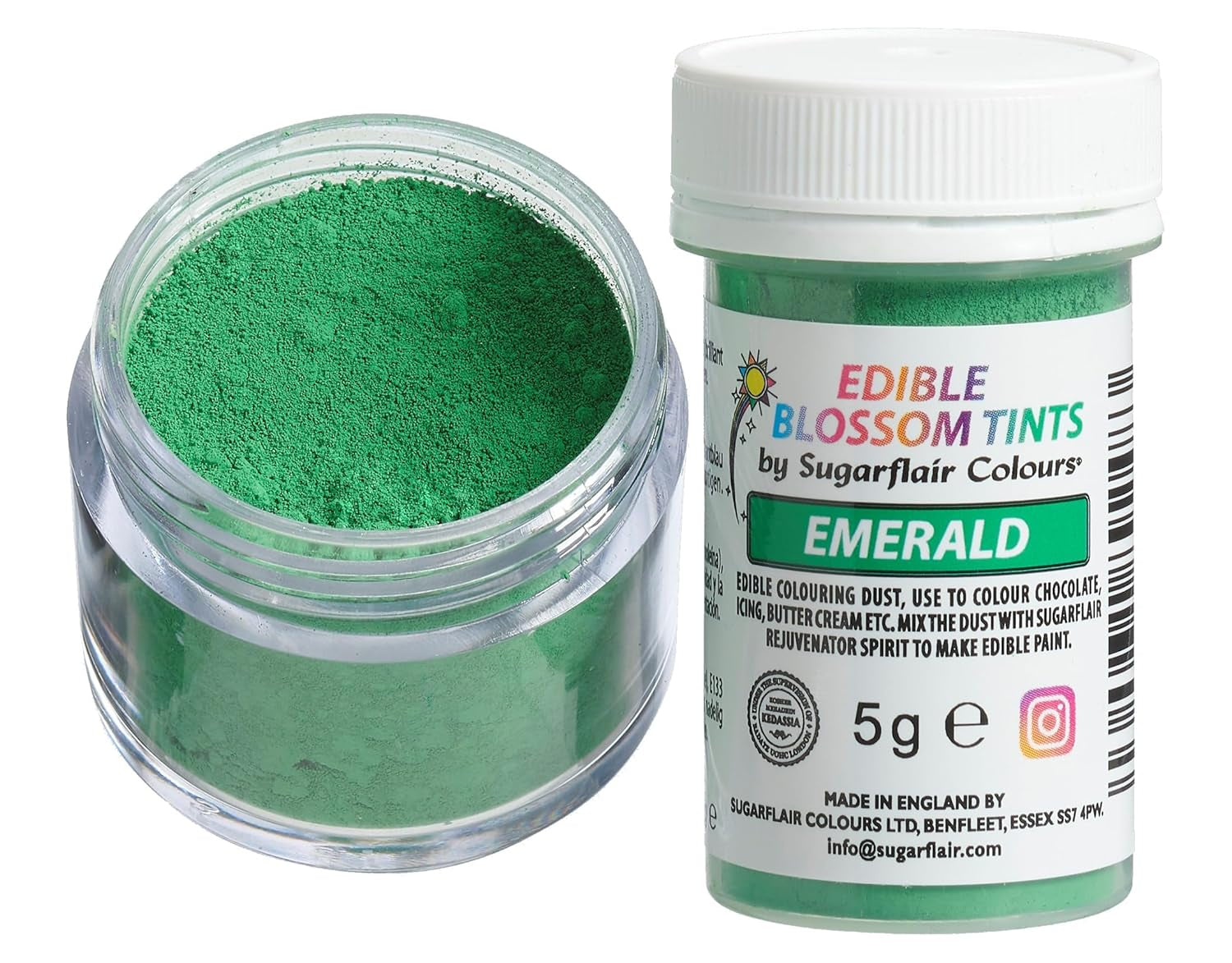 Sugarflair Blossom Tint Dust Emerald Food Coloring Powder - Kleurstofpoeder voor taartdecoratie, suikerpasta, fondant, glazuur, chocolade, botercrème, macarons en meer - 5G