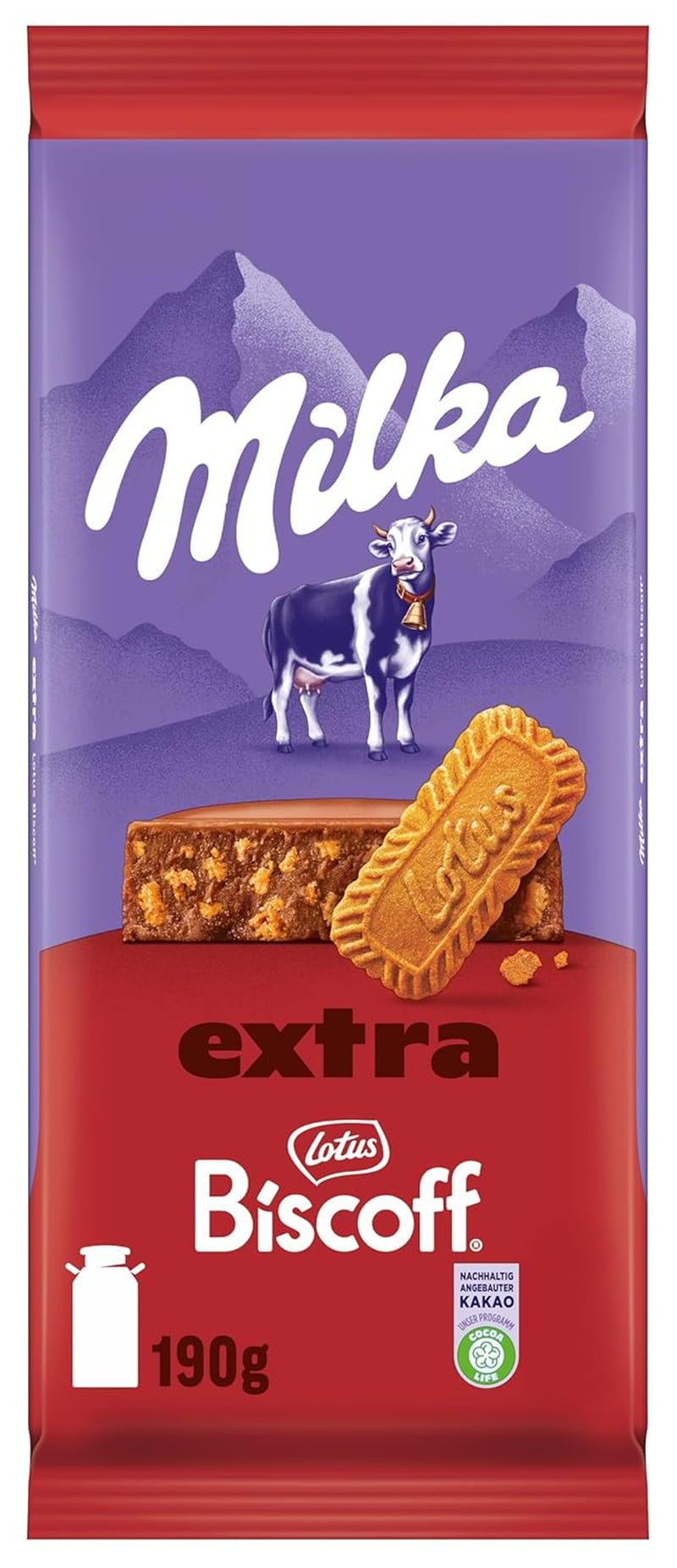 Milka Extra Biscoff Chocolate – Alpenmelkchocolade met knapperige stukjes Lotus Biscoff – 190g