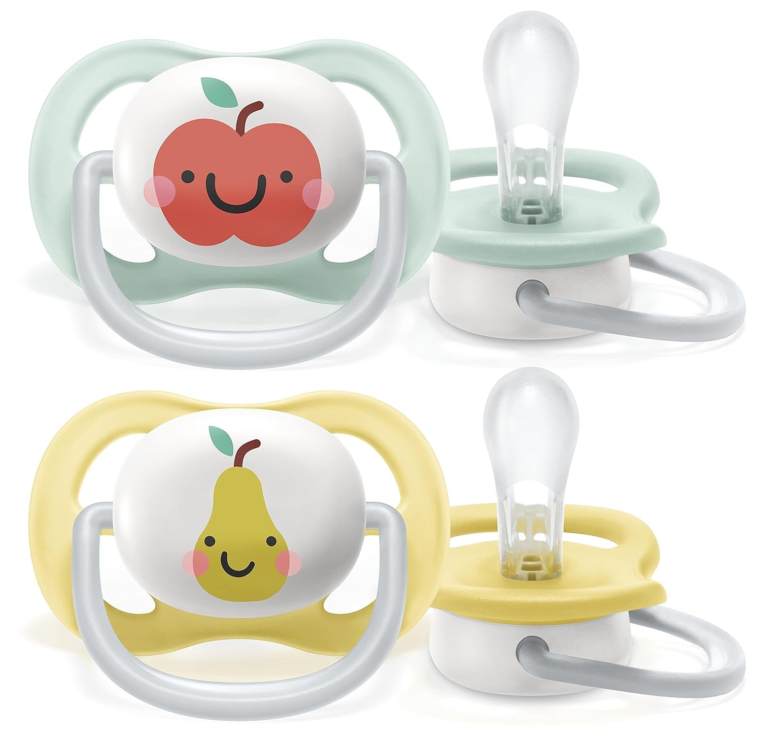 Philips AVENT ultra air-fopspeen - 2-pack, BPA-vrij, ademend, voor baby's 0-6 maanden, inclusief draagtas en sterilisatie, appel/peer (model SCF080/17)