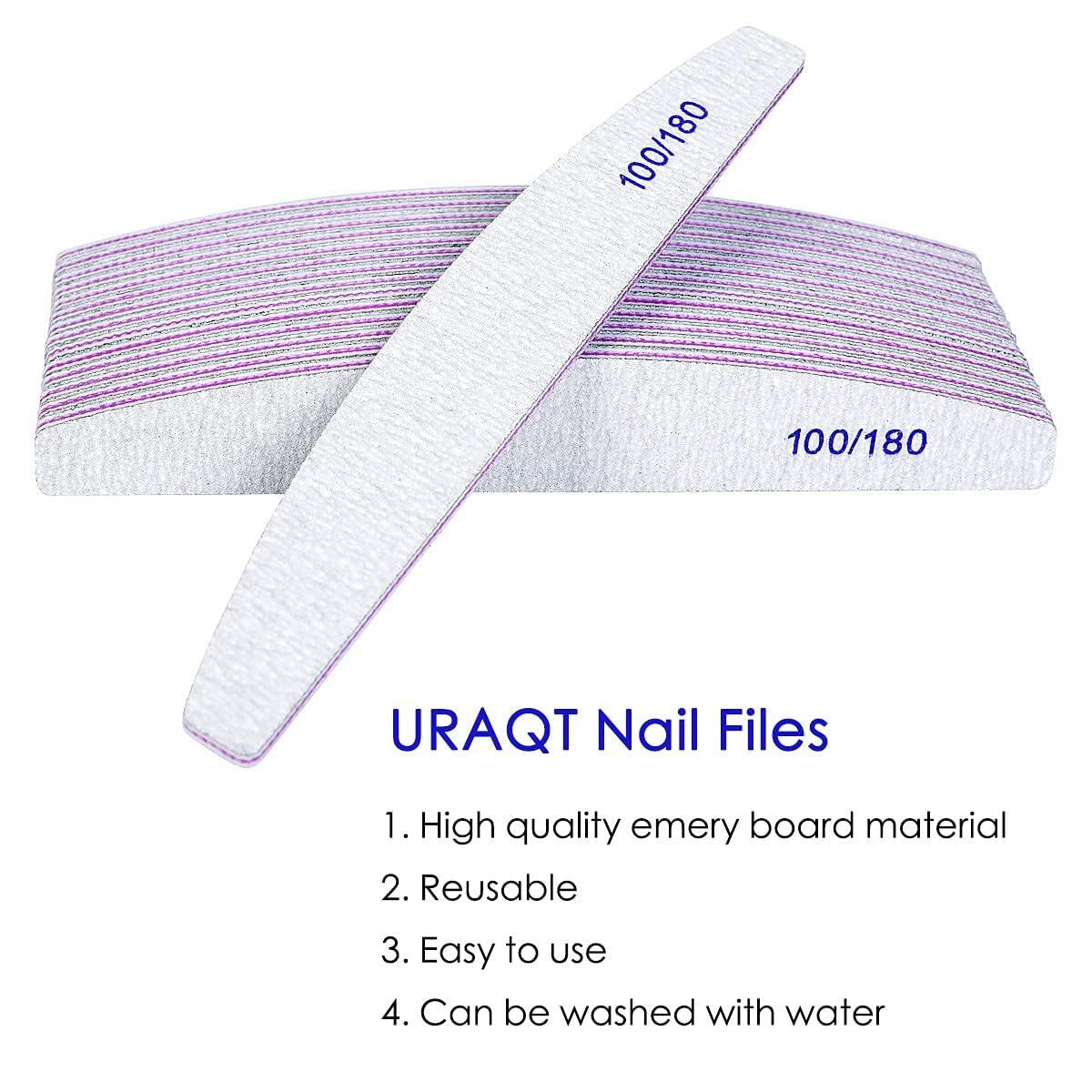 URAQT Professionelle Nagelfeile, 16 Stück, Feile 100/180, Waschbar, Für Nägel, Doppelseitig – Friseursalon, Haustiere (wit)