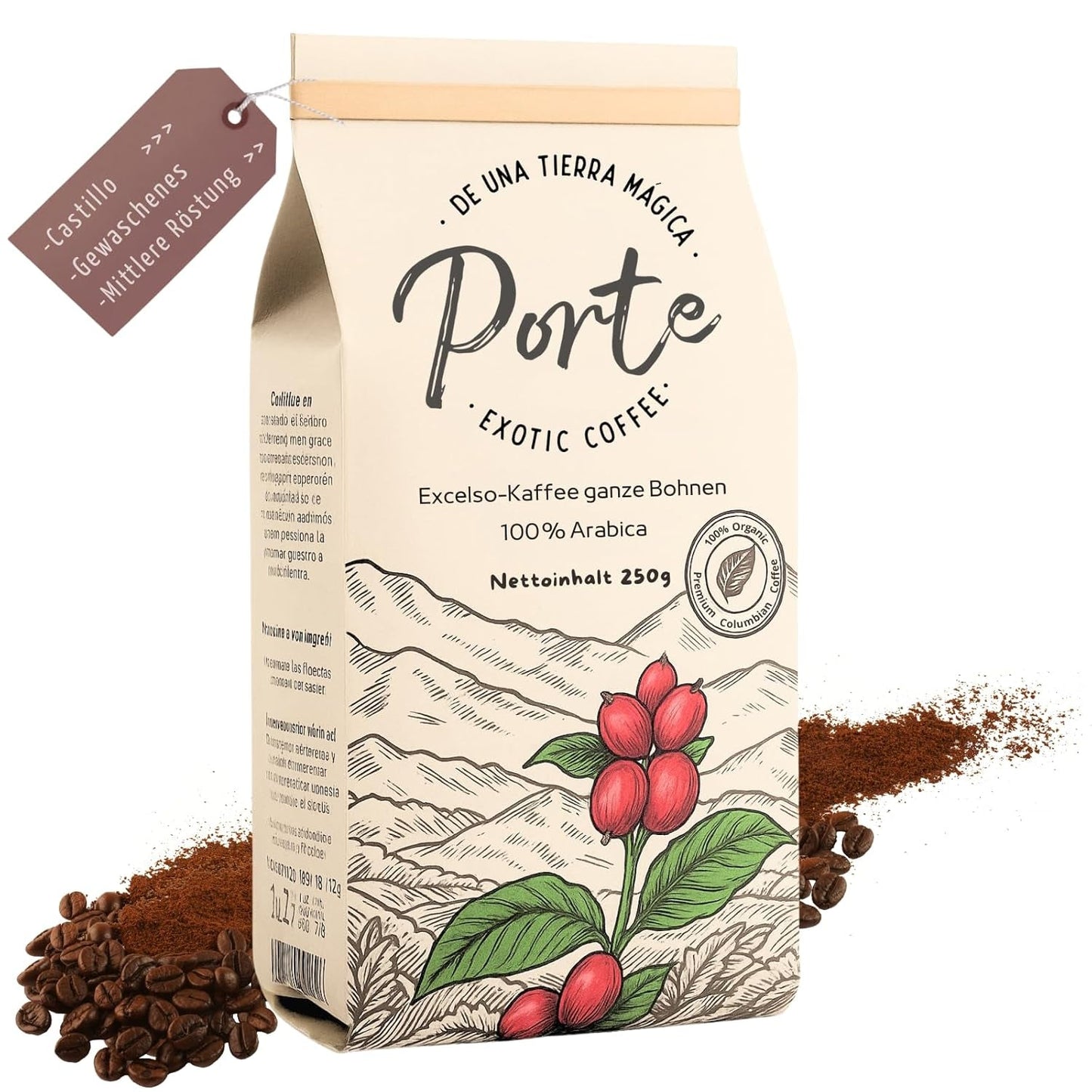 Spezialitätenkaffee Bohnen 100% Arabica Natuurlijk Mittlere Röstung Gewaschener Prozess Zitrus Schokolade Karamell Schattenanbau Sierra Nevada (250 g, Castillo)