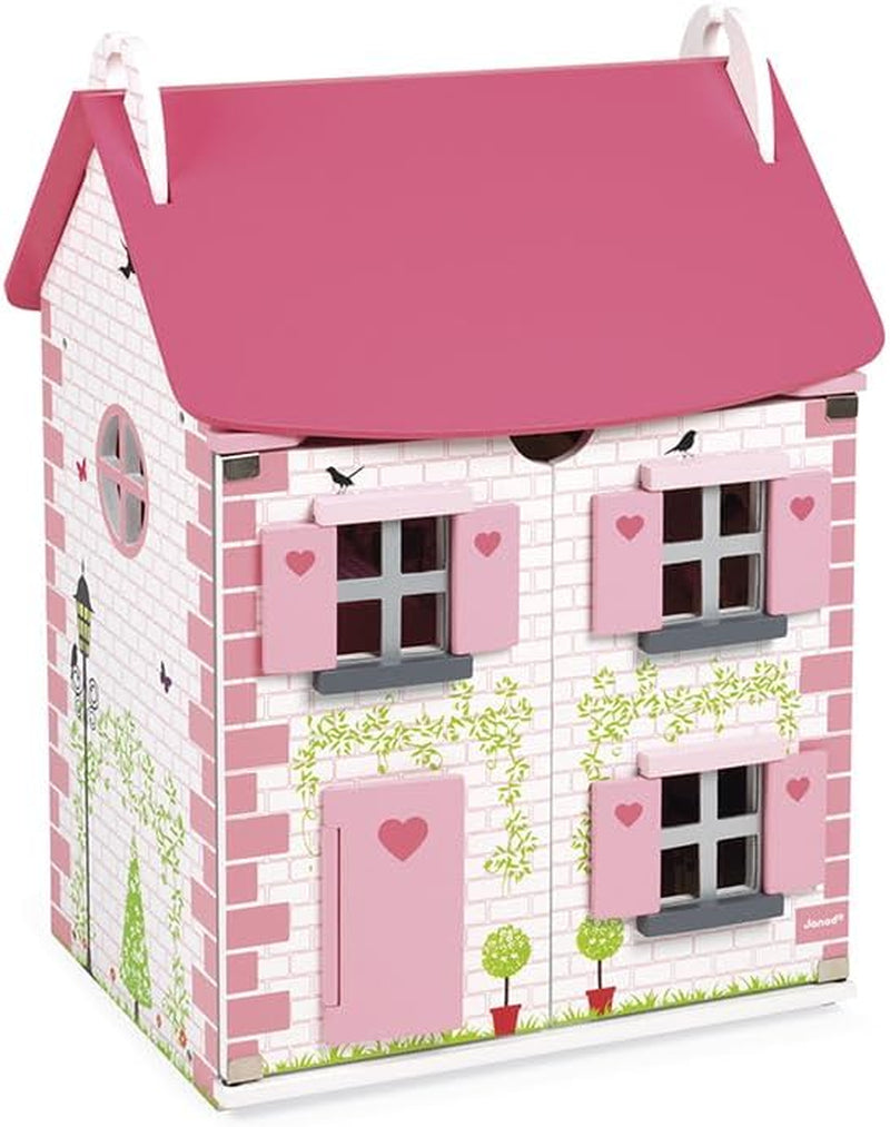 Janod - Mademoiselle houten poppenhuis, 3 verdiepingen en 11 accessoires, replica speelgoed, stimuleert de verbeelding, vanaf 3 jaar, J06581, Roze Naty Shop poppenhuizen