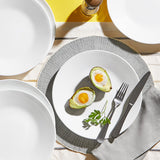 Winter Frost serviesset voor 4, 12 stuks, premium ultra-duurzaam Vitrelle™ glazen servies, vaatwasmachinebestendig, magnetron- en magnetronbestendig, feestelijk winterontwerp