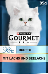 Gourmet Perle Duetto Nat kattenvoer met zalm en gele kabeljauw, 26 stuks (26 x 85 g)