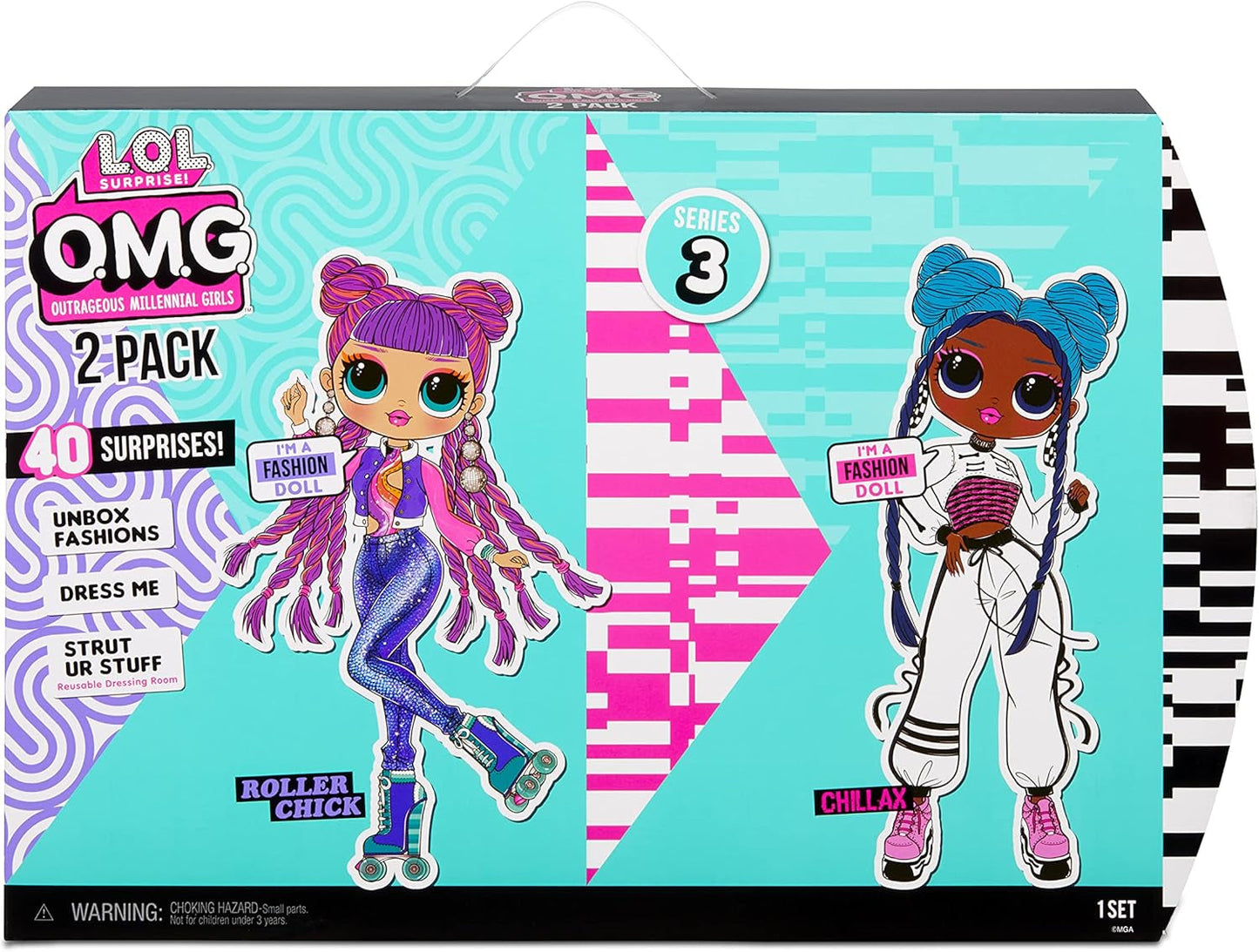 LOL Surprise OMG modepop 2-pack ROLLER CHICK & CHILLAX - Exclusieve poppen met 40 stuks inkl. Outfits en accessoires - 2-in-1 Verpackungs-Spielset - Serie 3 - Voor kinderen vanaf 4 jaar