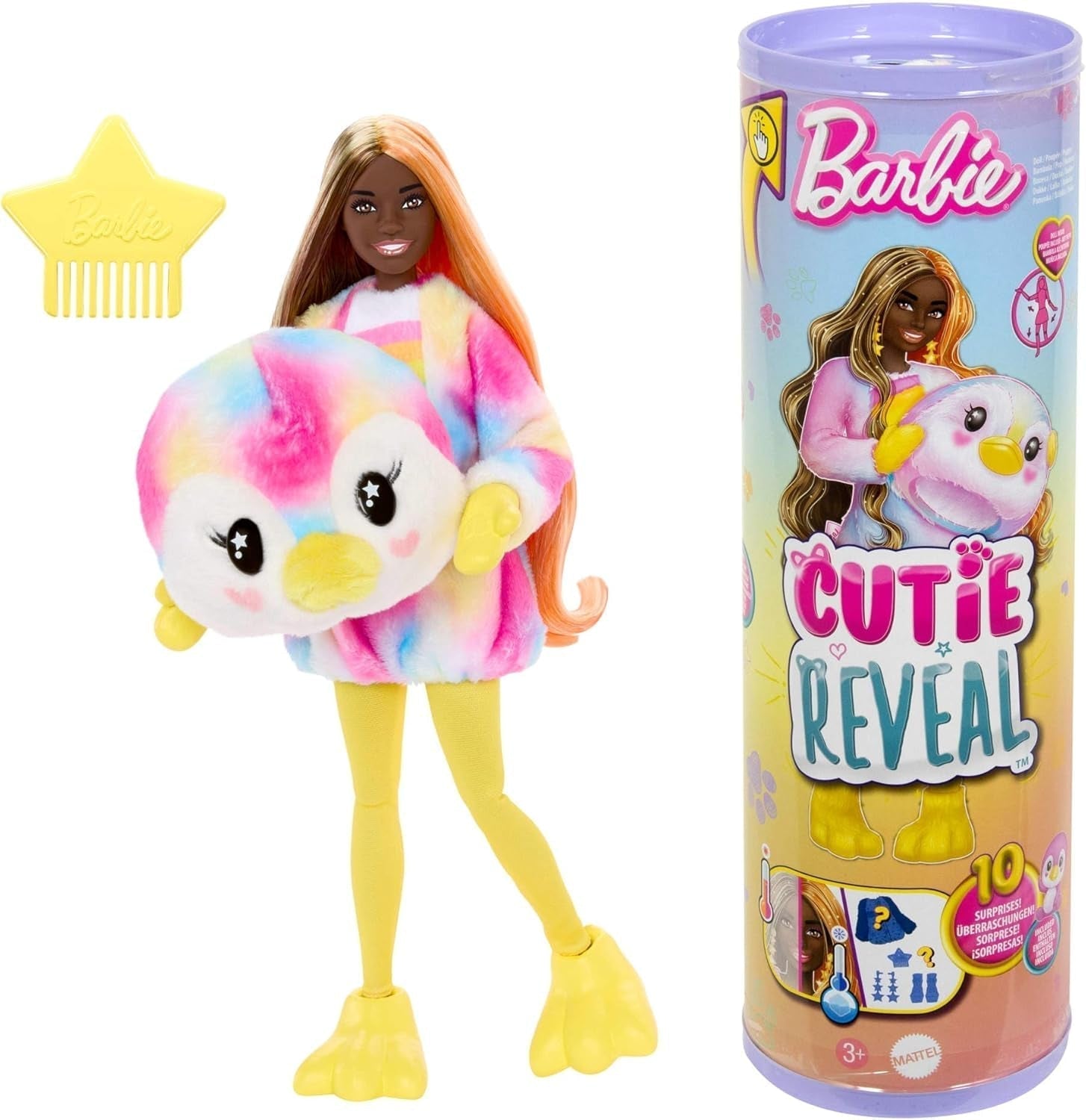 Barbie Cutie-onthullingspop en accessoires, Batik Bunny pluche kostuum en 10 kleurveranderende verrassingen, Color Dream-serie, HRK38 Naty Shop Pinguin Batik-poppen