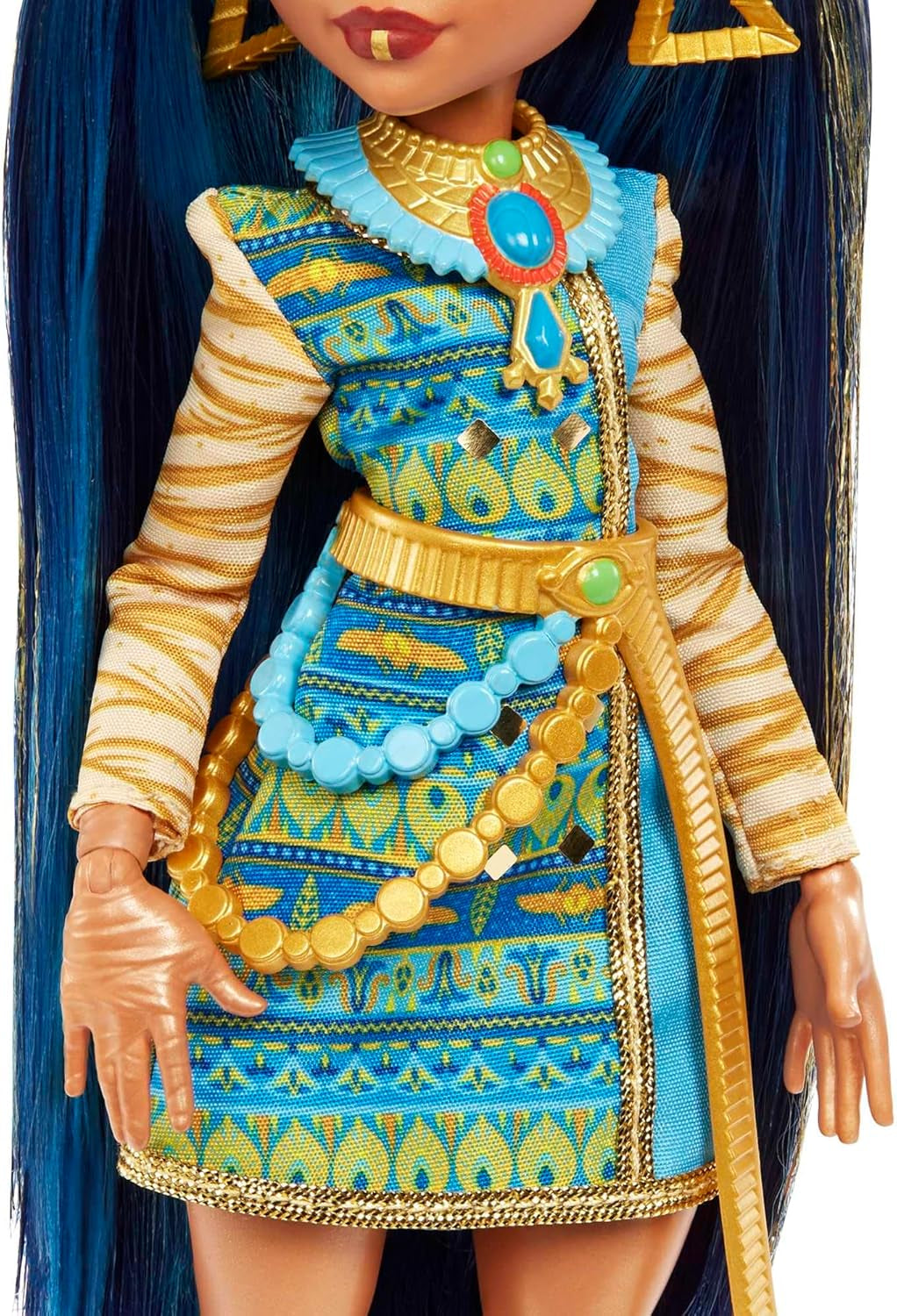 Monster High Cleo de Nile Puppe, Mummie Modepuppe, Königliches Outfit, Killerstiefel, Pyramidenrucksack, Zubehör, voor kinderen vanaf 4 jaar, HHK54