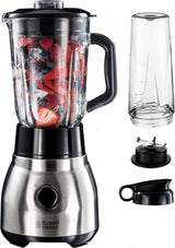 Russell Hobbs Standmixer 2-In-1 [1,5L Glasbehälter Mixer & 0,6L Mini Smoothie Maker -To-Go-Trinkflasche Inkl. Deckel] Spülmaschinenfest, Impuls-/Ice-Crush-functie, Becher BPA Frei, Edelstahl 23821-56 Keuken Naty Shop Standmixer 2-in-1