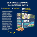 Bozita Mousse Ocean Mix - 12 x 85g kattennatvoer met tonijn, zalm of gele kabeljauw - graanvrij, suikervrij en kunstmatige kleurstoffen - met postbiotica voor een gezonde darmflora