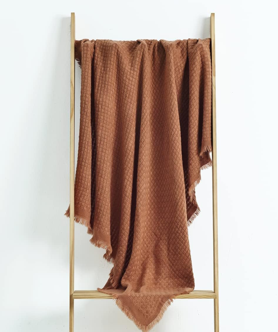 CREVENT Roest Gebreide Deken voor Bank Fauteuil Bed Woondecoratie Zacht Warm Gezellig Lichtgewicht Lente Zomer Herfst (127,8 X 152,4 cm Karamel / Bruin / Verbrand Oranje) CREVENT Bedden en Dekens
