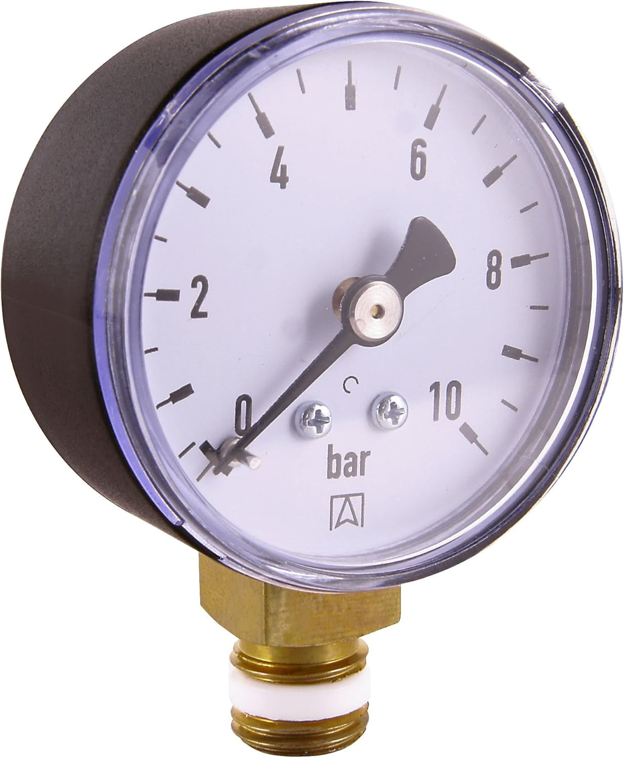 Gehoornde manometer met 1/4" bodempoort - Zwart - Geschikt voor terugspoelfilters met drukregelaar - Kunststof - Zelfdichtend met PTFE O-ring / Manometer / Perslucht / Manometer / DMMU14