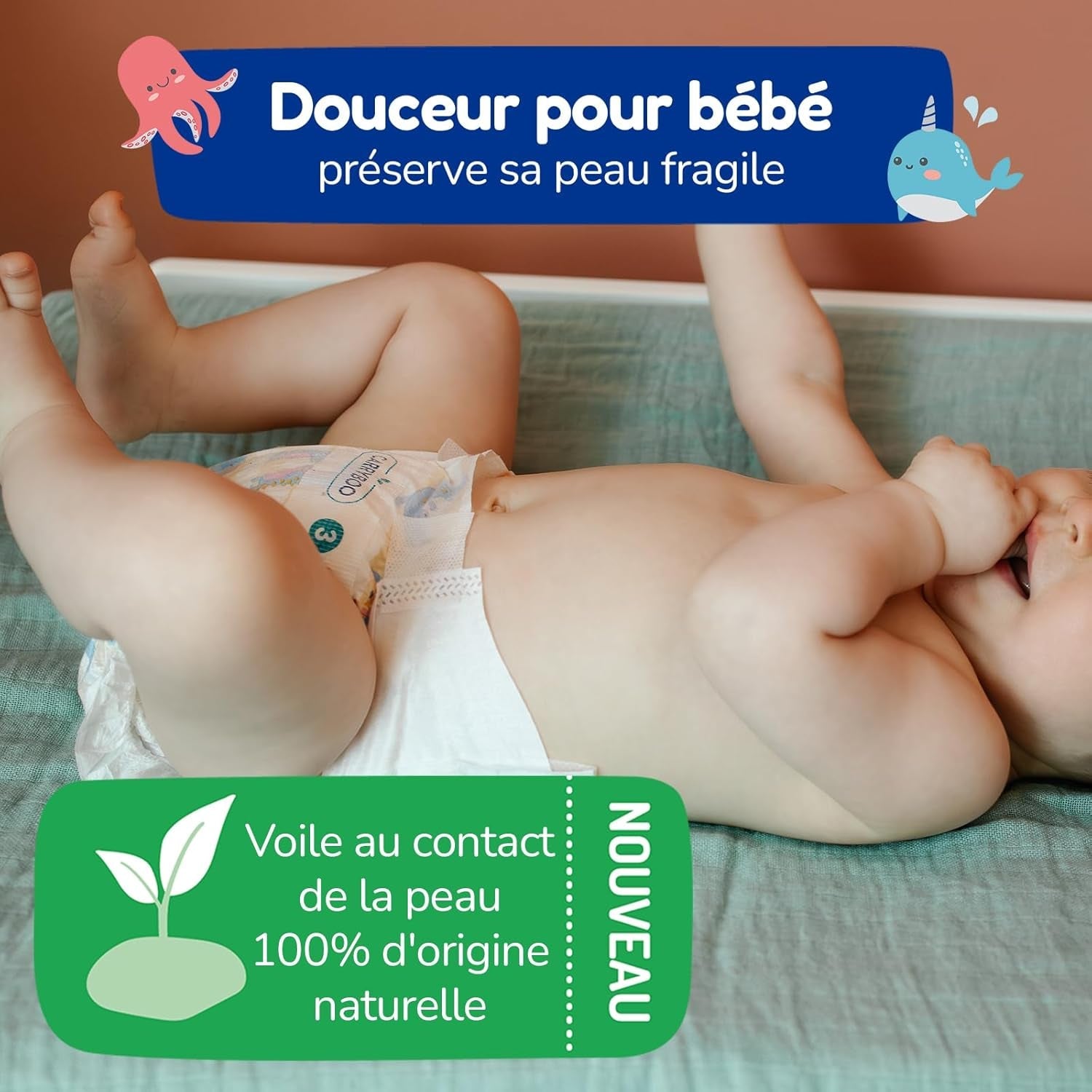 - Luiermaat 4 (7 – 18 kg) – voor de gevoelige huid – natuurlijk en zeer absorberend – 12 uur lekvrij – ohne unerwünschte Inhaltsstoffe – gemaakt in Frankrijk – 132 luiers