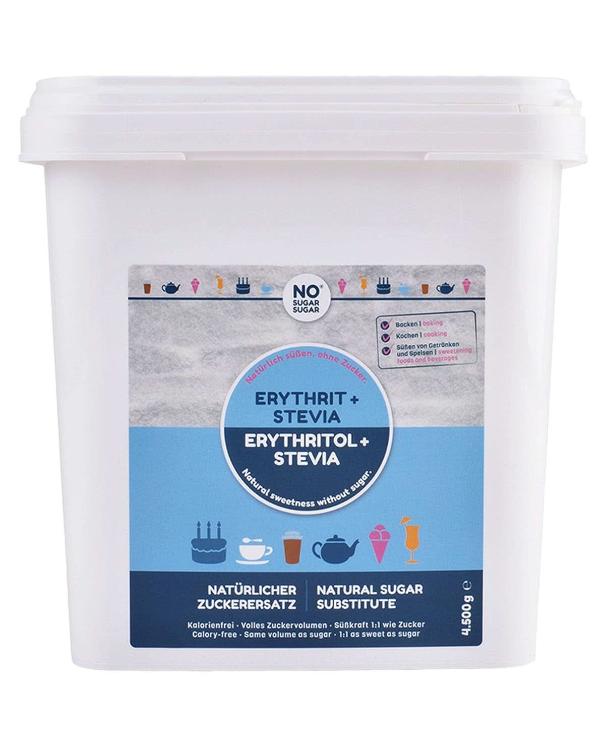 GEEN SUIKER, Erythritol + Stevia Natuurlijke suikervervanger zonder calorieën 1:1 zoetheid vergeleken met suiker, zonder smaak, 4,5 Kg Zoetstoffen Naty Shop