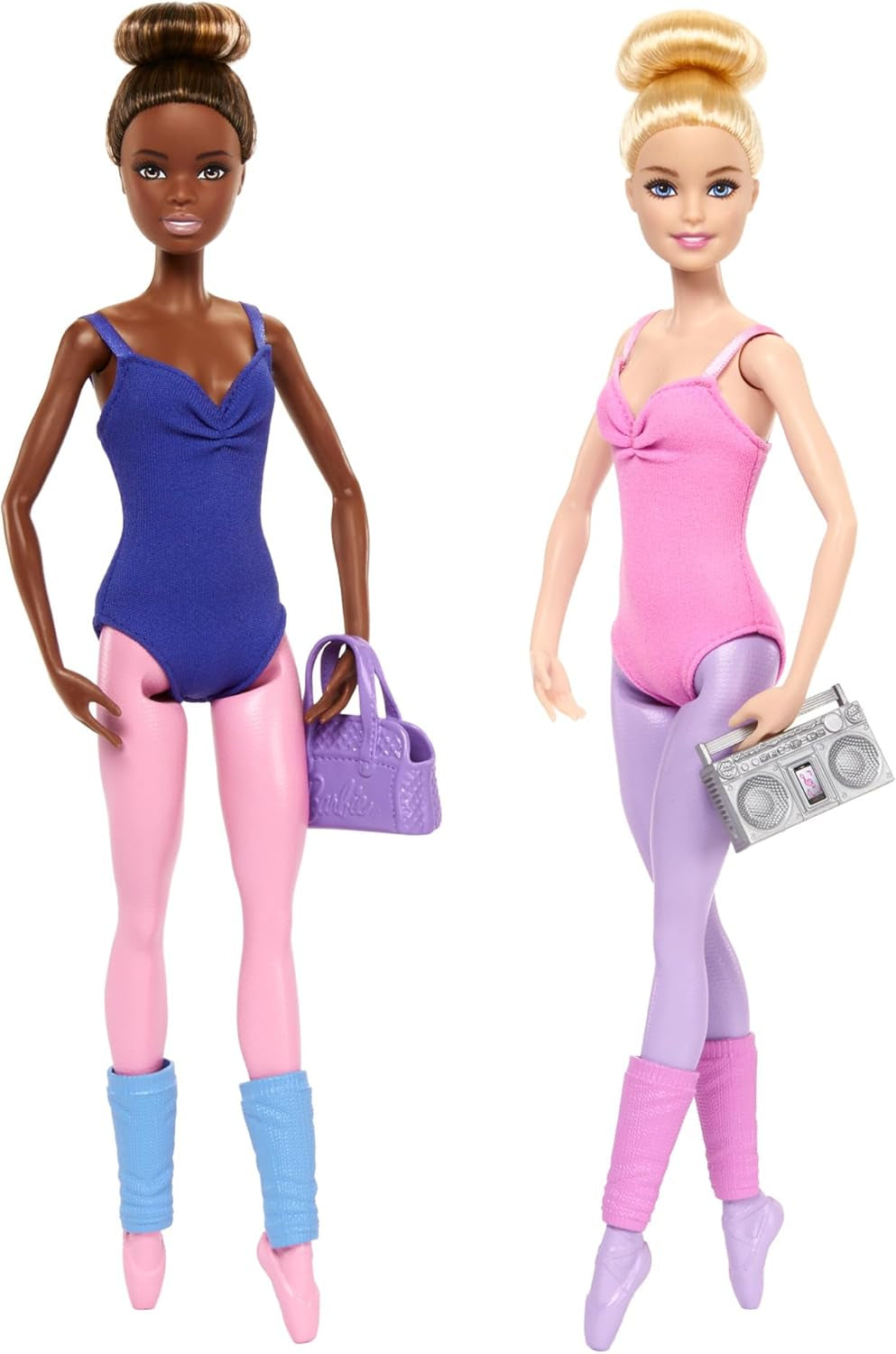 Barbie Ballettstudio Set met 2 puppen en 9 meiden, blond en brunette Ballerina-modepuppen met aussietzem Outfit en zum Tanzmotto passten Teilen, HXC37, [Multicolor]