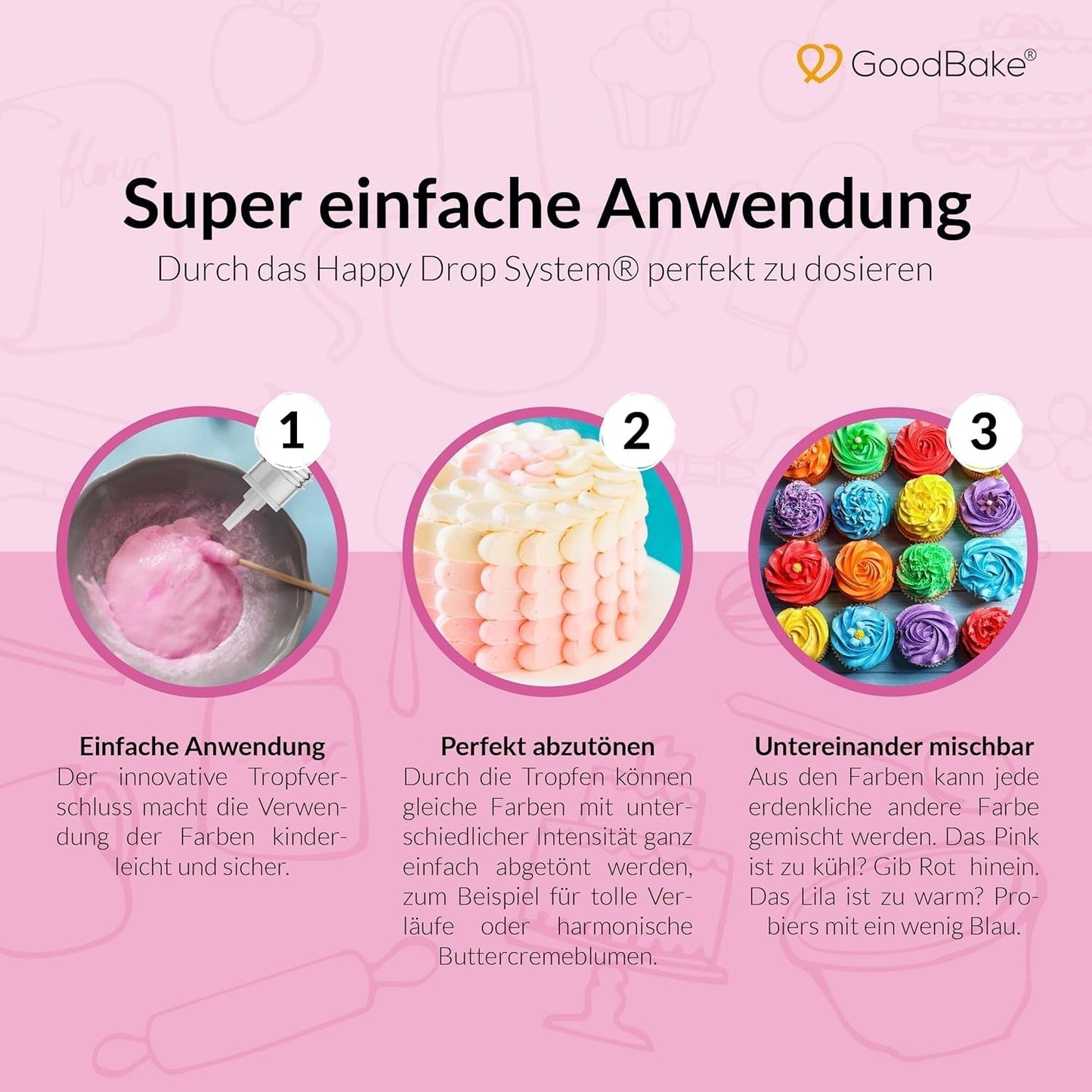 Goodbake roze kleurstof (11 ml) - Intense kleurstof - Zeer geconcentreerde kleur - Voor het kleuren van taarten, fondant, botercrème, drankjes, slijm en vele andere artikelen. 100% veganistisch