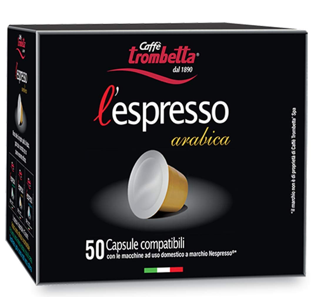 Caffè TROMBETTA L 'Espresso, Italiaanse Kaffee Nespresso compatibel Kapseln. Aus 100% Arabica met een volwaardige en körperreichen - 50 Kapseln, 50 Stück (1er Pack)