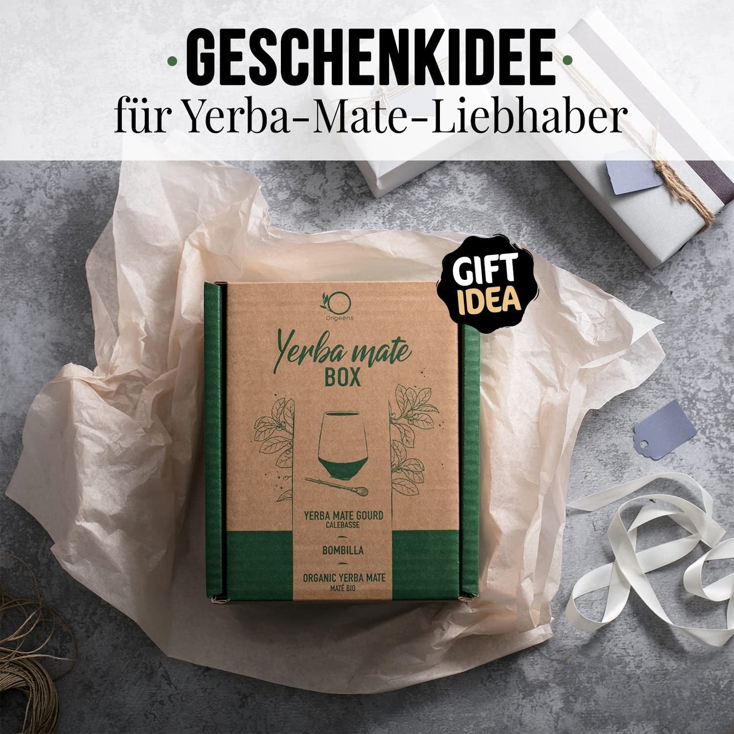 ORIGEENS MATE THEESET Met Portugese mate cup, bombilla en BIO Yerba Mate thee - Originele cadeauset
