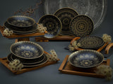 CreaTable, 23588, MANDALA GOLD-serie - Zwart, 12-delige serviesset, porseleinen bordenset, vaatwasser- en magnetronbestendig, hoogwaardige productie