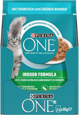 PURINA ONE Indoor Formula nat kattenvoer, zachte stukjes in saus voor zelfgemaakte katten met tonijn, 26 stuks (26 x 85 g)