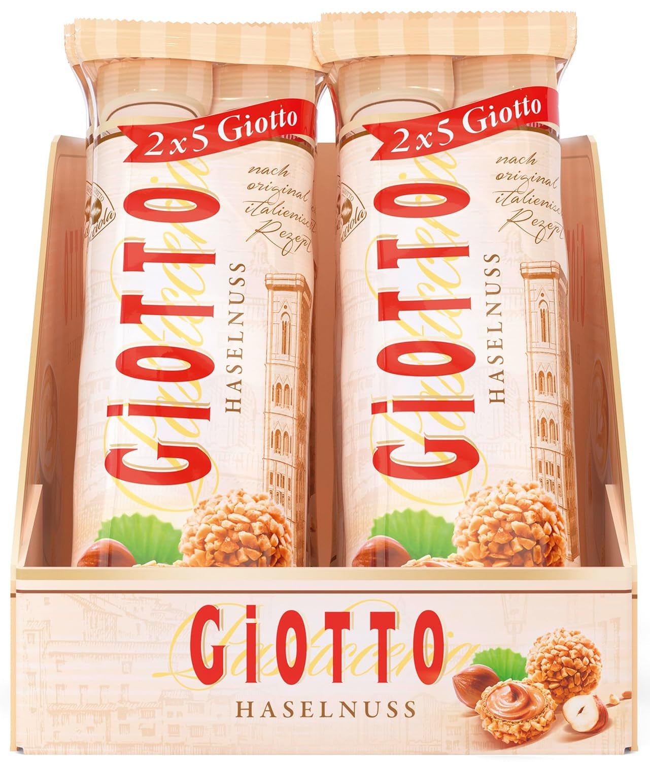 GiOTTO – een banketspecialiteit bereid volgens origineel Italiaans recept – wafelschelp, vulling van melk en hazelnootcrème en glazuur van hazelnootstukjes – 10 x 21,5 g