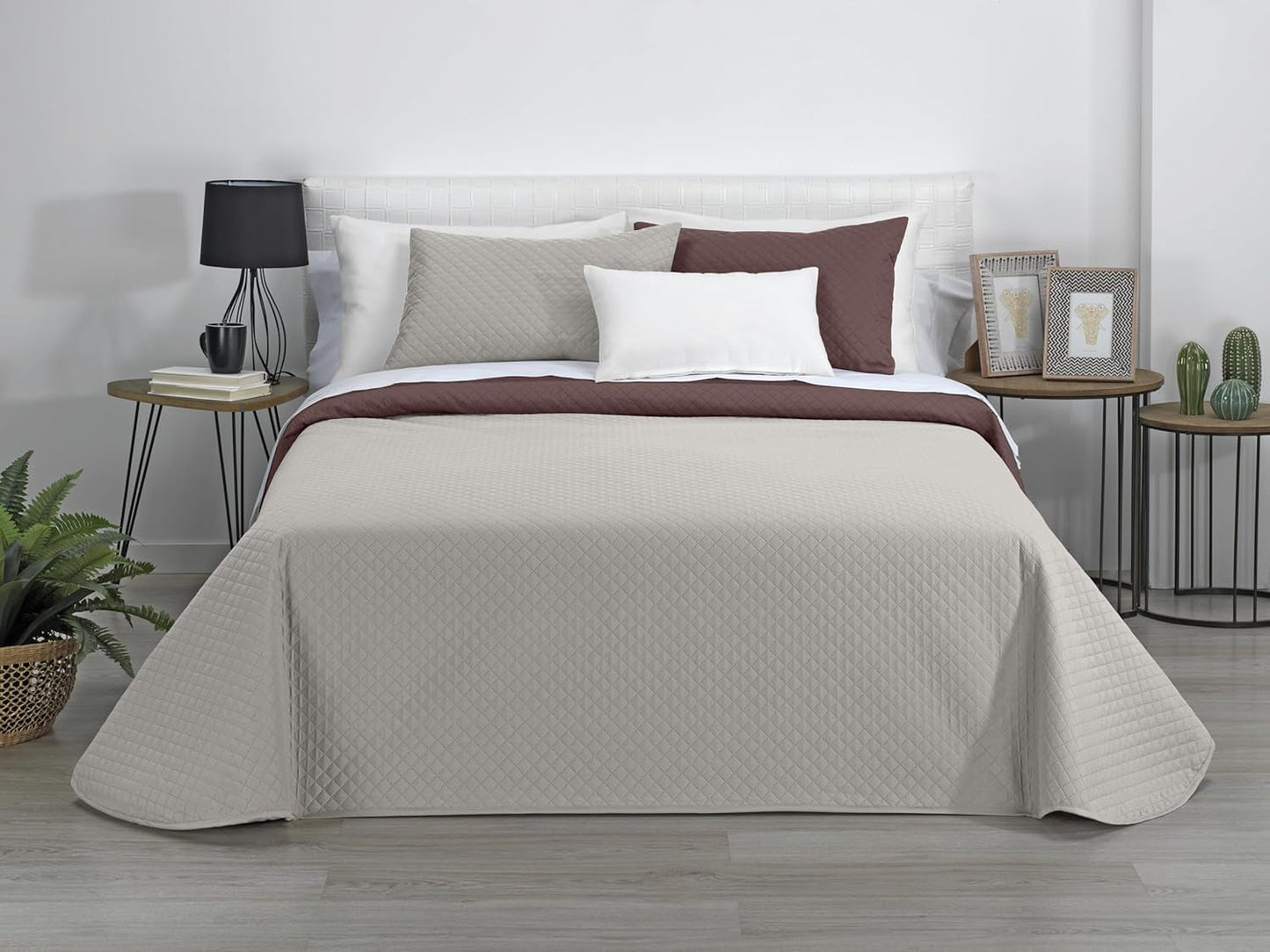 Estoralis | AVA | Omkeerbare boetiekquilt | Voor alle seizoenen | Kleur - Beige/bruin | Voor bed van 105 cm. (200 X 270 Cm. Ancho X Alto) | Gewatteerde quilt Quilts en quilts Naty Shop