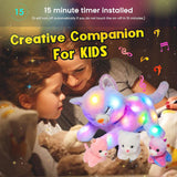 LED-muzikale pluche kat, licht zingend speelgoed, moederkat met 3 kittens in de buik, geanimeerd slaapliedje, rustgevend speelgoed voor moeders, kinderen, kleine meisjes, regenboog, 45 cm