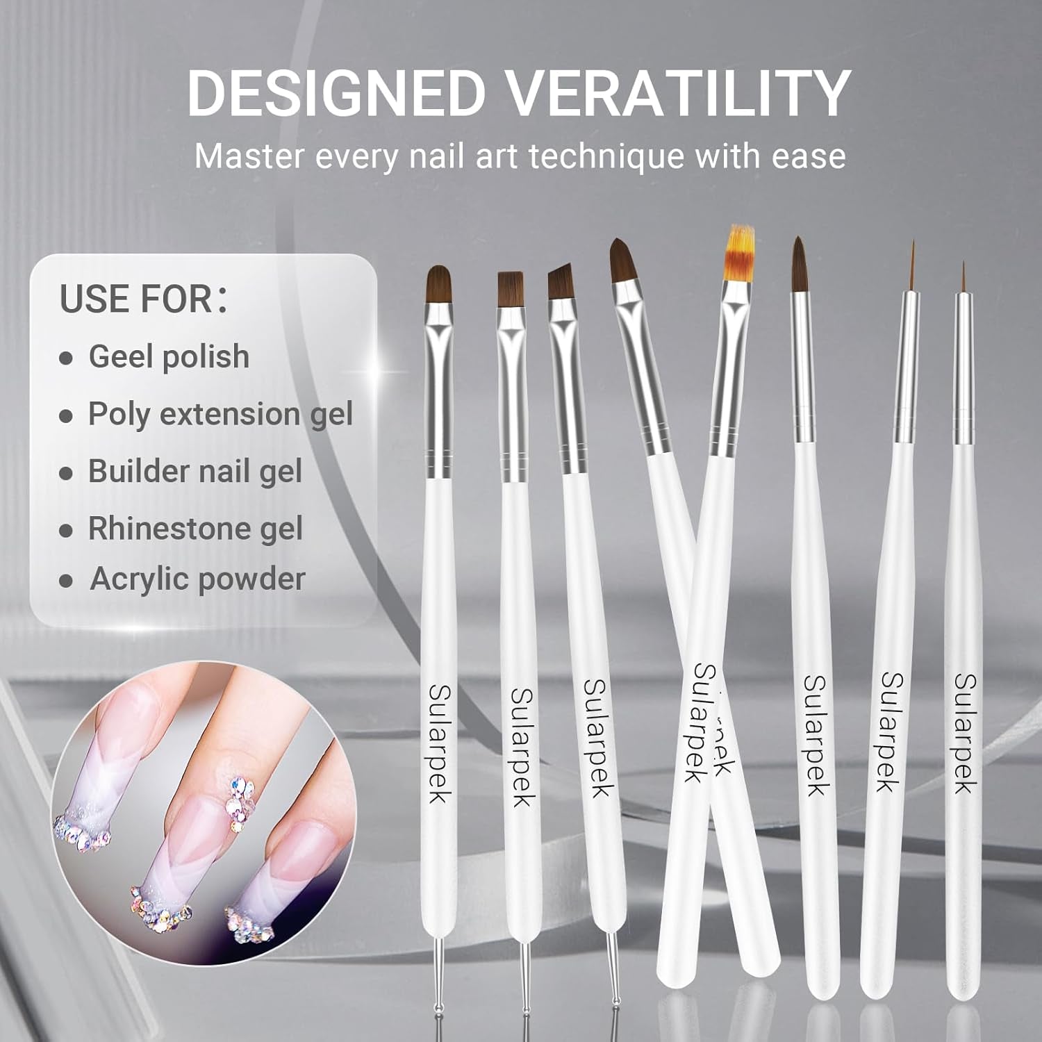 Sullarpek 8 Stück Nagel Pinsel Set, Pinsel voor Gelnägel, Nageldesign Pinsel, Nail Art Dotting Tools, Nailart Pinsel voor Gel Acryl Nägel Nailart