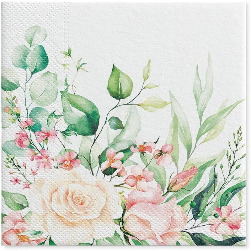PAW - 3-laags servetten (33 x 33 cm) I 20 stuks I Perfect voor verjaardagen, feesten, bruiloften, communies en feestdagen I Gekleurde papieren servetten - Bloemen, Rozen I Kleur: Floral Moments (Pack van 2)