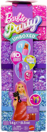 Barbie Party-pop zonder doos en accessoires, Glam Party-serie met 10 verrassingen, waaronder een felrode pop met kleurveranderingseffect, JFY68
