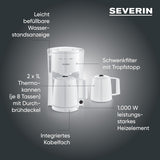 Severin espressomachine met filter en 2 thermische karaffen, espressomachine met deksel, druppelvrij gieten, langdurig temperatuurbehoud, automatische uitschakeling, 1000 W, ca. 1 liter, wit, KA 9309