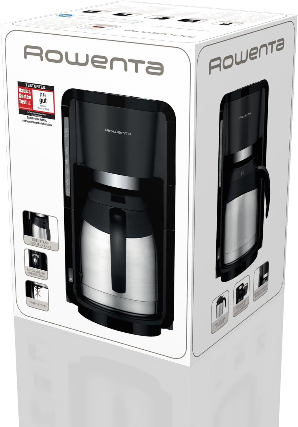 Rowenta Adagio filter-espressomachine, roestvrijstalen thermische karaf, houdt koffie tot 4 uur warm, capaciteit van 10-15 kopjes, capaciteit van 1,25 liter, verwijderbare filtermand, automatische uitschakeling, zwart, CT3818