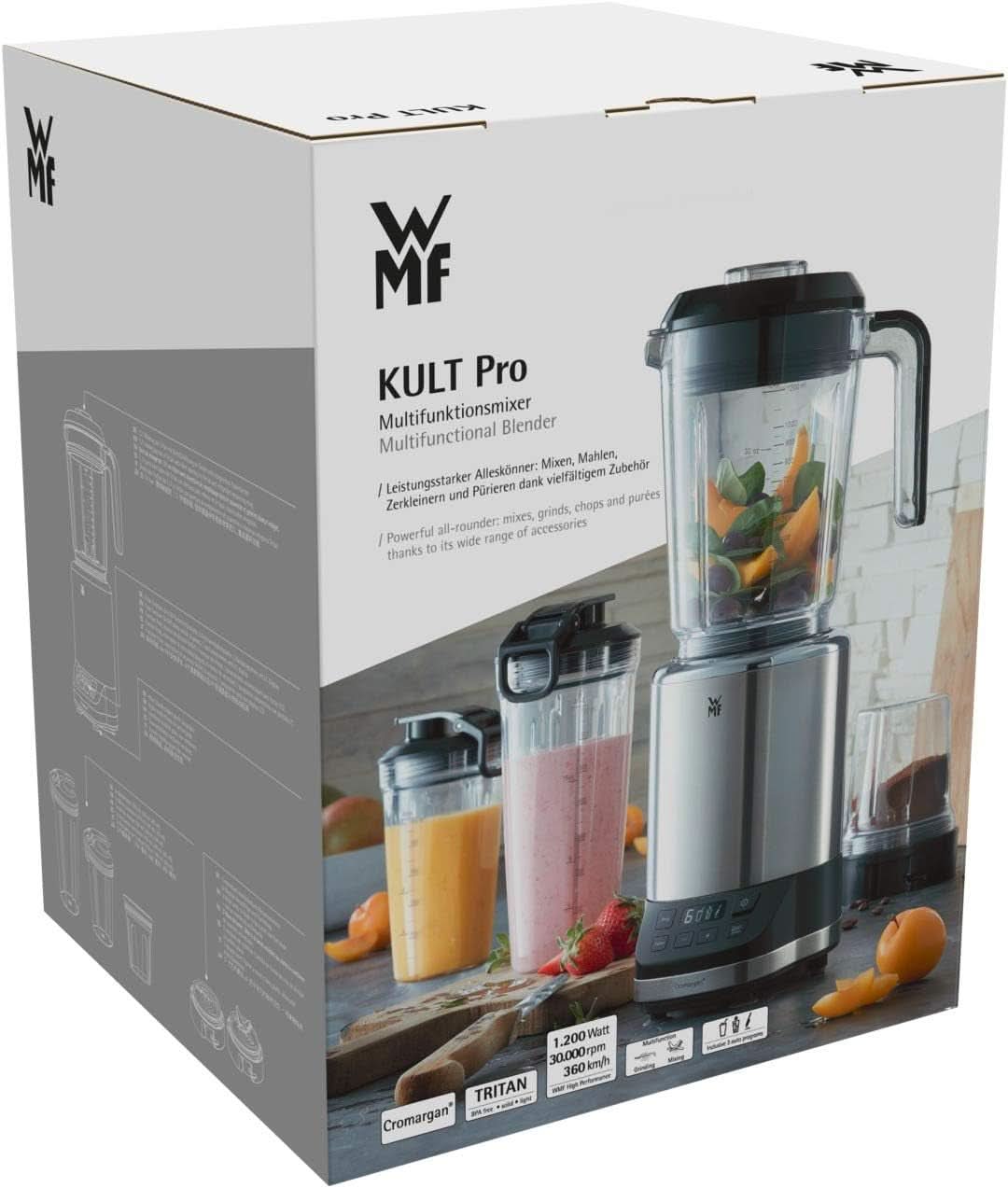 WMF Kult Pro Multifunctionele mixer Hoogwaardige mixer, 30.000 U/Min, Smoothie Maker, Standmixer, Ice-Crush-functie, 4 Mixbehälter Inkl. Togo-Verschluss Keuken Naty Shop