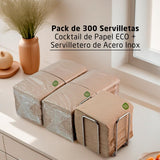 300 stuks cocktailpapieren servetten, 100% recyclebaar en biologisch afbreekbaar, roestvrijstalen servethouder, milieuvriendelijke servetten, 10 x 10 cm, gevouwen.