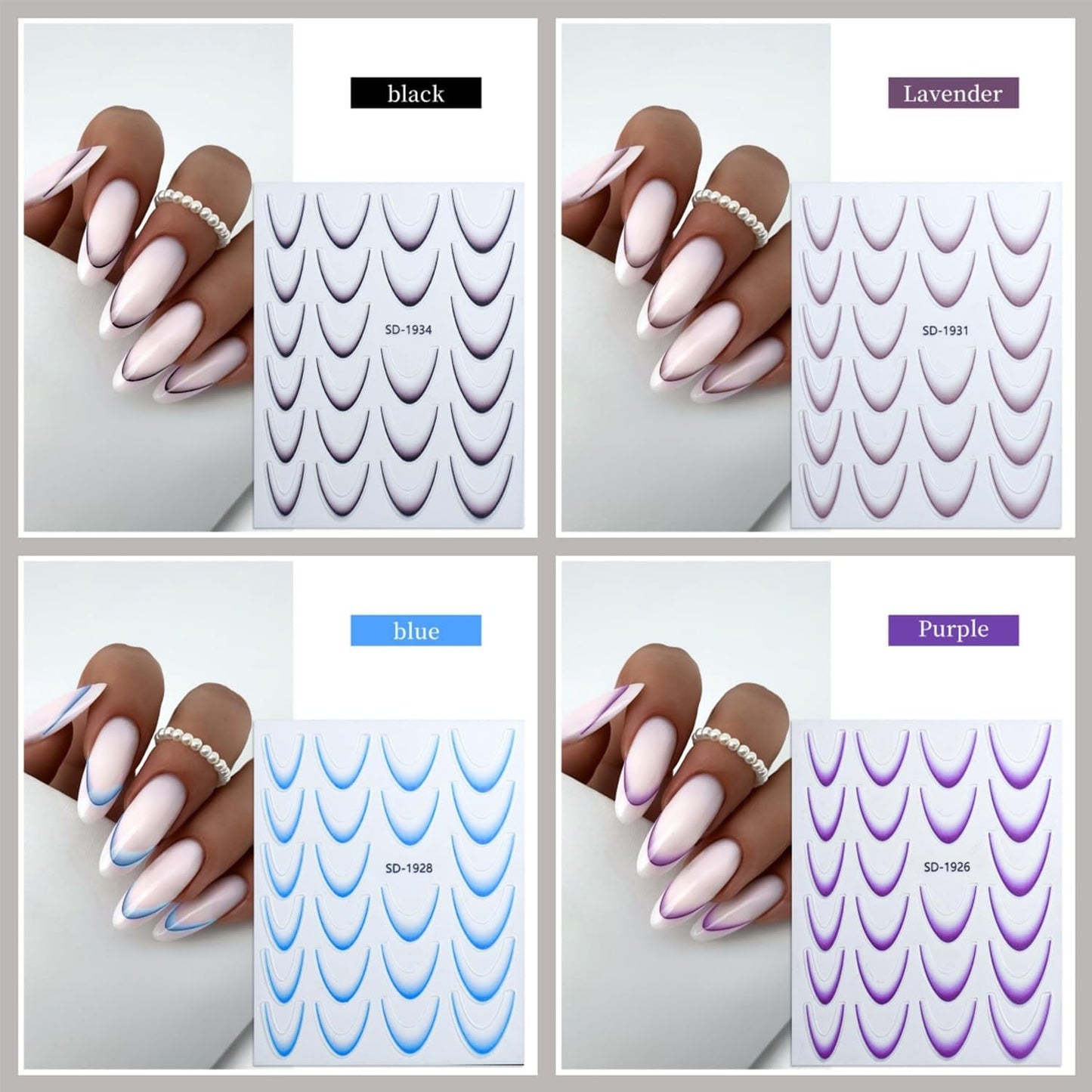 GZMAYUEN 12 kleuren Franse nagelstickers 3D Franse kleurverloop nagelstickers Zelfklevende nagelontwerp Nagelaccessoires