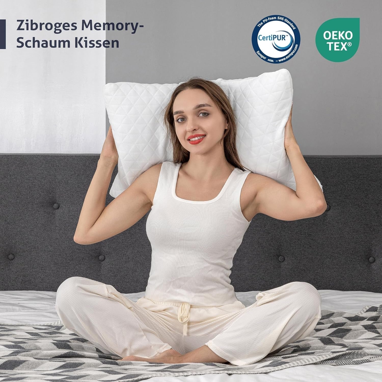EGO HOME traagschuim kussen 40x80 cm met versnipperd traagschuim - Ademend, ergonomisch neksteunkussen voor zij-, rug- of buikslapers - Oeko-Tex gecertificeerd - Wasbare hoes