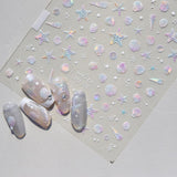 JMEOWIO 3D Nagelsticker Aurora Muschel Seestern Nail Art Sticker Selbstklebend Nagelaufkleber 5D Stereoskopisch Ozean Thema Decoratie Nageldesign Zubehör 1 Blatt