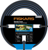 Fiskars S tuinslang, serie X, waterslang voor handmatige besproeiing, 13 mm (1/2"), lengte: 15 m, universele aansluiting, UV-bescherming, vorstbescherming, draaibestendig, blauw, 1076044