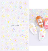 JMEOWIO 3D Nagelsticker Frühling Blumen 5 Blatt Nagelaufkleber 5D Stereoskopisch Selbstklebend Bunte Blüte Nail Art Sticker Decoratie Nageldesign Zubehör