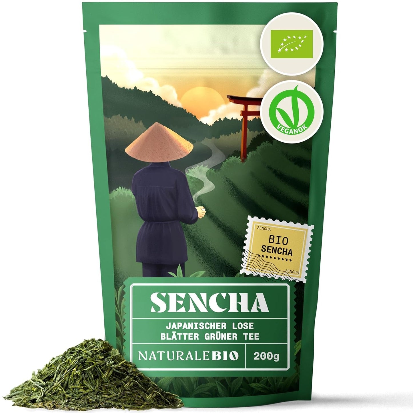 Naturalebio Japanse Sencha-thee - 200 g Biologische groene thee - 100% pure en natuurlijke Sencha groene thee - losse bladeren van de eerste oogst - biologisch product geteeld in Japan