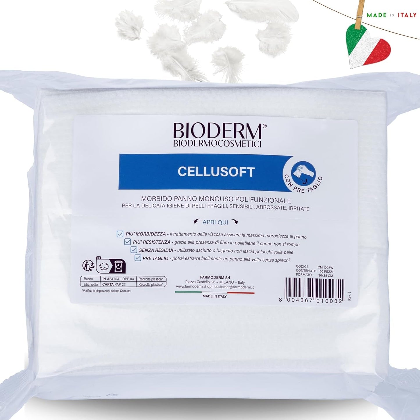 BIODERM Cellusoft - zachte, multifunctionele wegwerpdoekjes van viscose en polyester - multifunctionele doekjes voor de delicate hygiëne van de gevoelige en rode huid van ouderen en kinderen - 30 x 38 cm (50