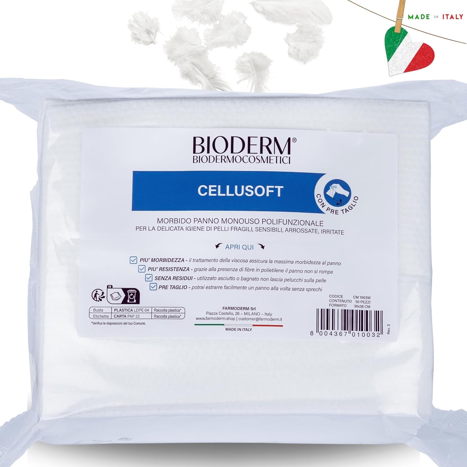 BIODERM Cellusoft - zachte, multifunctionele wegwerpdoekjes van viscose en polyester - multifunctionele doekjes voor de delicate hygiëne van de gevoelige en rode huid van ouderen en kinderen - 30 x 38 cm (50