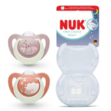 NUK First Choice Nachtfopspeen voor baby's | 6-18 maanden | Orthodontische fopspenen die oplichten in het donker | Kalmeert 99% van de baby's** | Konijn/Schap | Pak 0-2