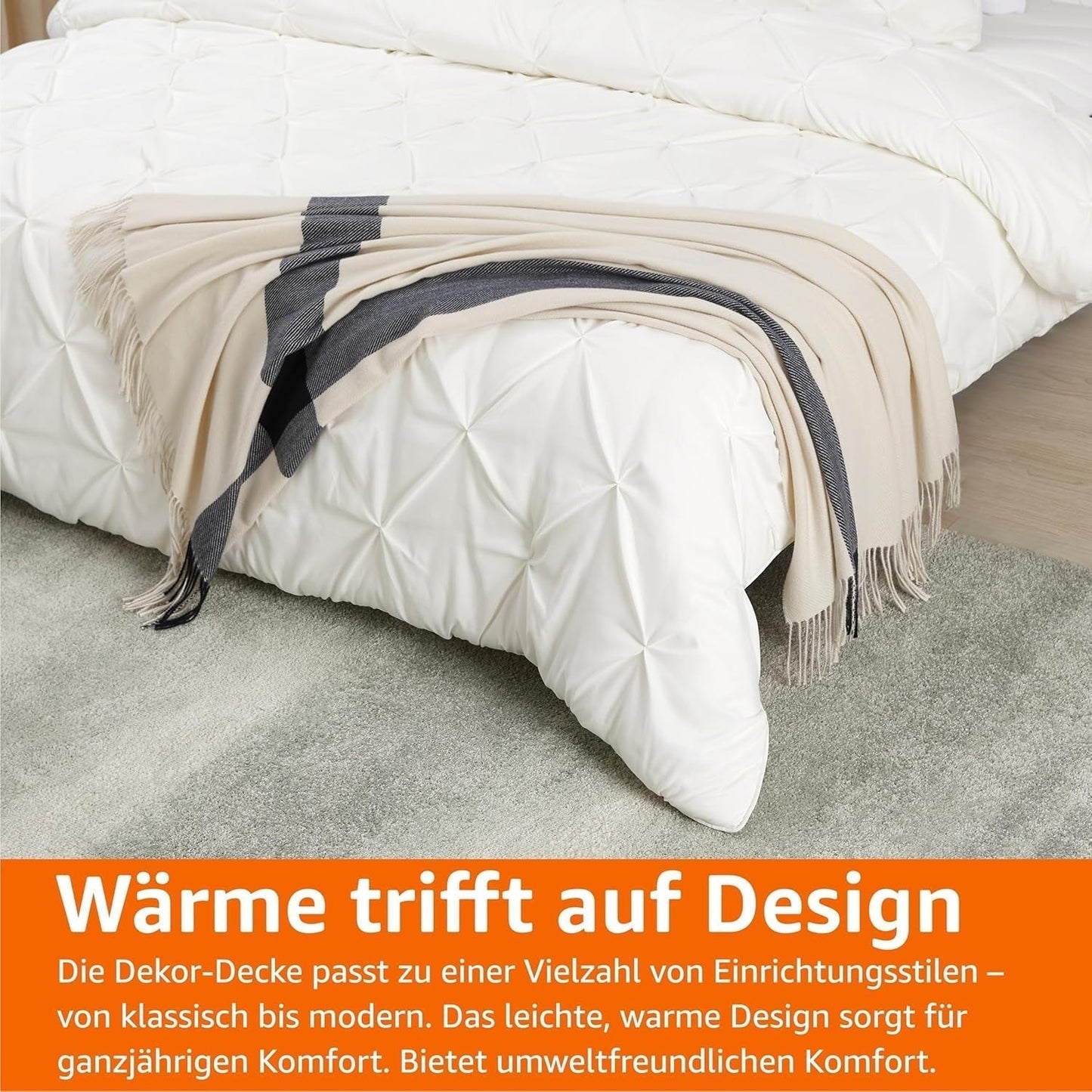 Amazon Basics Gooi Deken, licht, gerecycled polyester, Room Decor Cosy Deken, 127 X 152 Cm, ivoorwit met blauw patroon Geruite bedden en dekens Besuche bij Amazon Basics-Store
