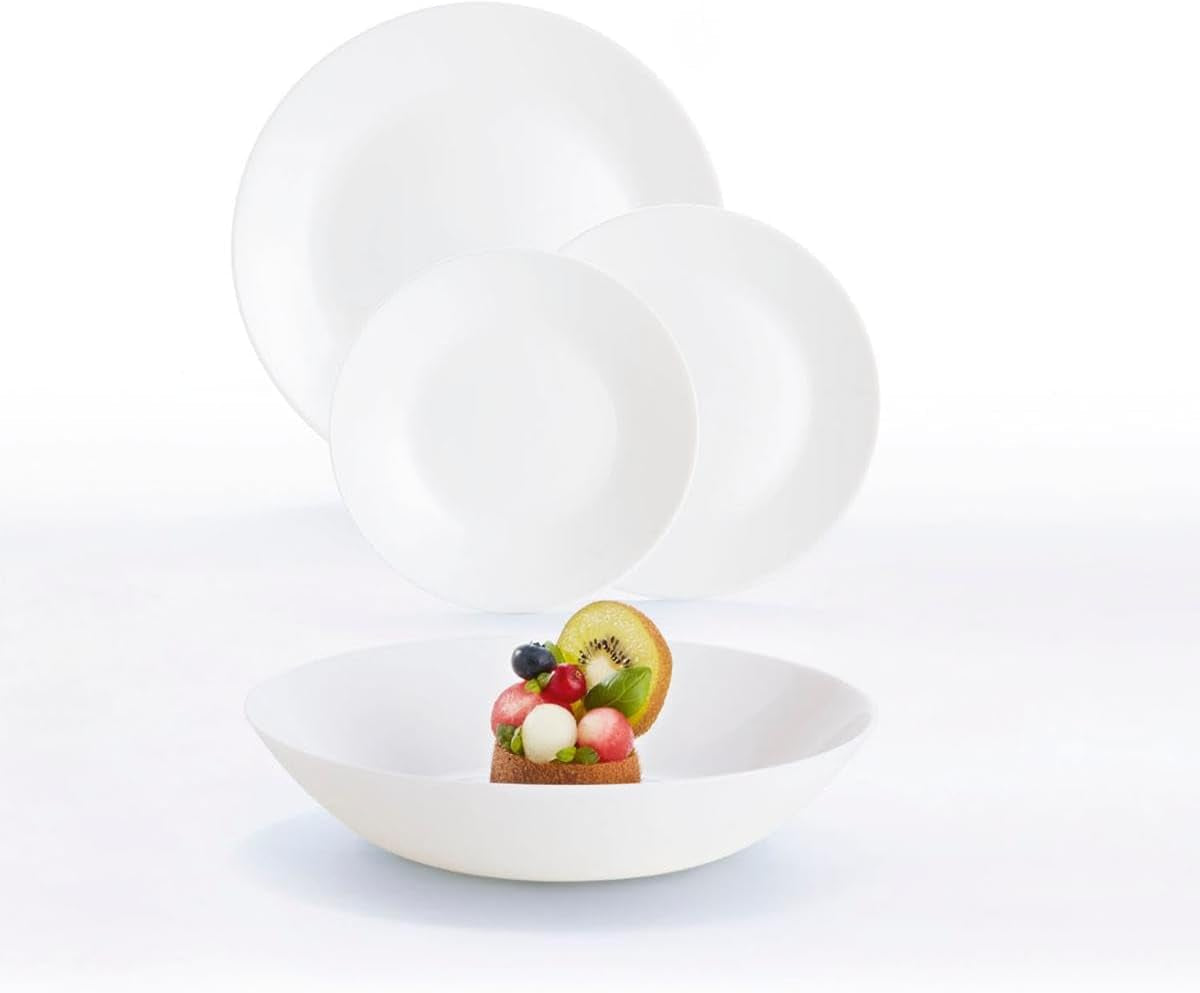Witte serviesset voor 6, 24-delig, 6 dinerborden, 6 dinerborden, 6 dessertborden en 6 kopjes, veelkleurig, 24-delig