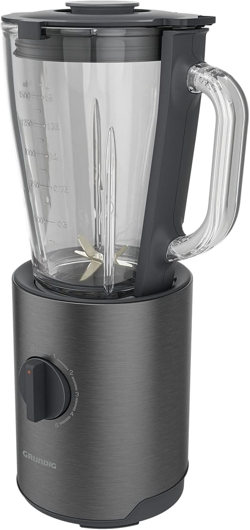 Grundig Delisia Novus SM 7140 Professional Standmixer, 1,5 liter, 800 Watt, 6-Fach Edelstahlmesser met zirkonium-beschichtung, 5 geschwindigkeitsstufen + Pulse-Funktion, Dark Inox/Edelstahl Kitchen Naty Shop
