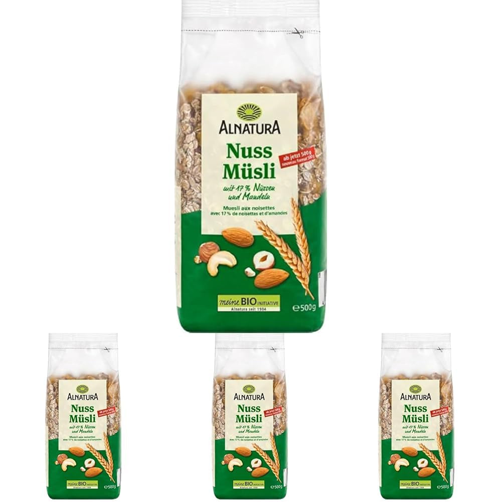 Biologische muesli met noten, 17% noten en amandelen, 0,5 kg